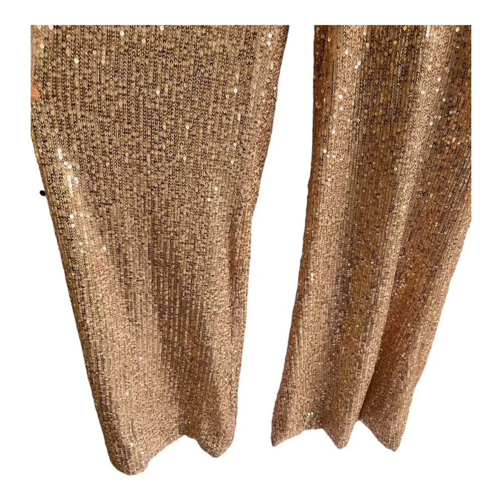 Mac Duggal Gold Sequined Puff Shoulder Illusion Cut Out Jumpsuit NWT Size 8 - Picture 6 of 9